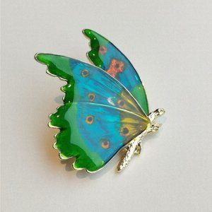 Vintage enamel butterfly brooch pin blue green